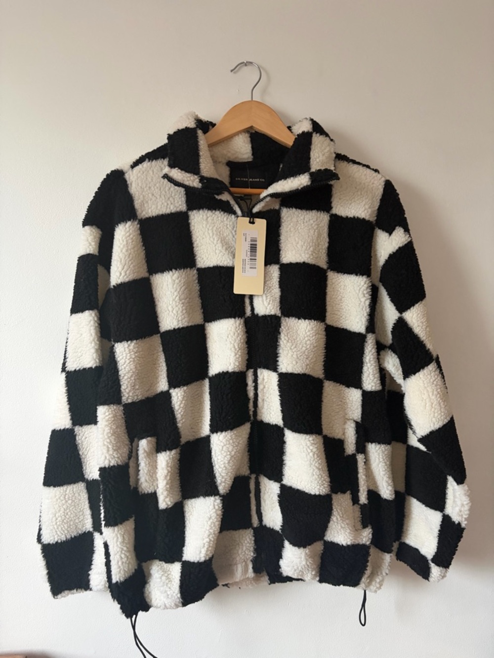 Silver Jeans Black & White Checkerboard Sherpa Jacket